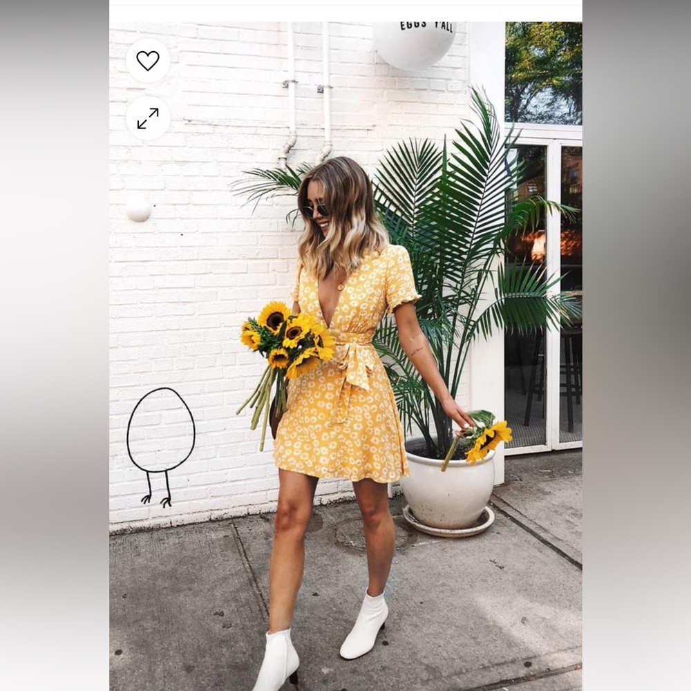 Mustard Yellow Floral Print Mini Dress